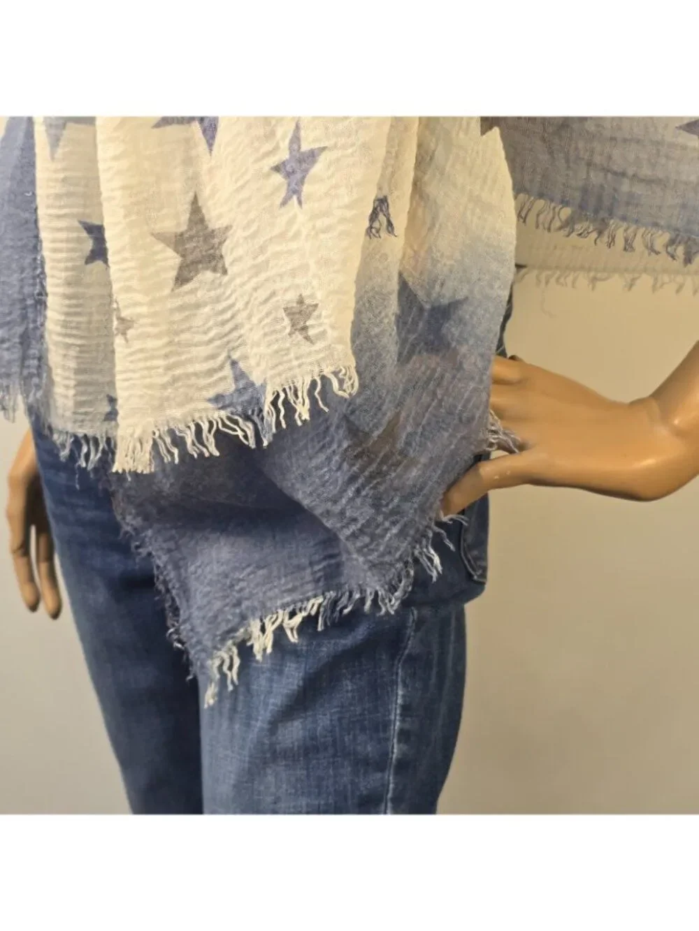 Scarf Fashion White Blue Stars Americana Patriotic Large Wrap